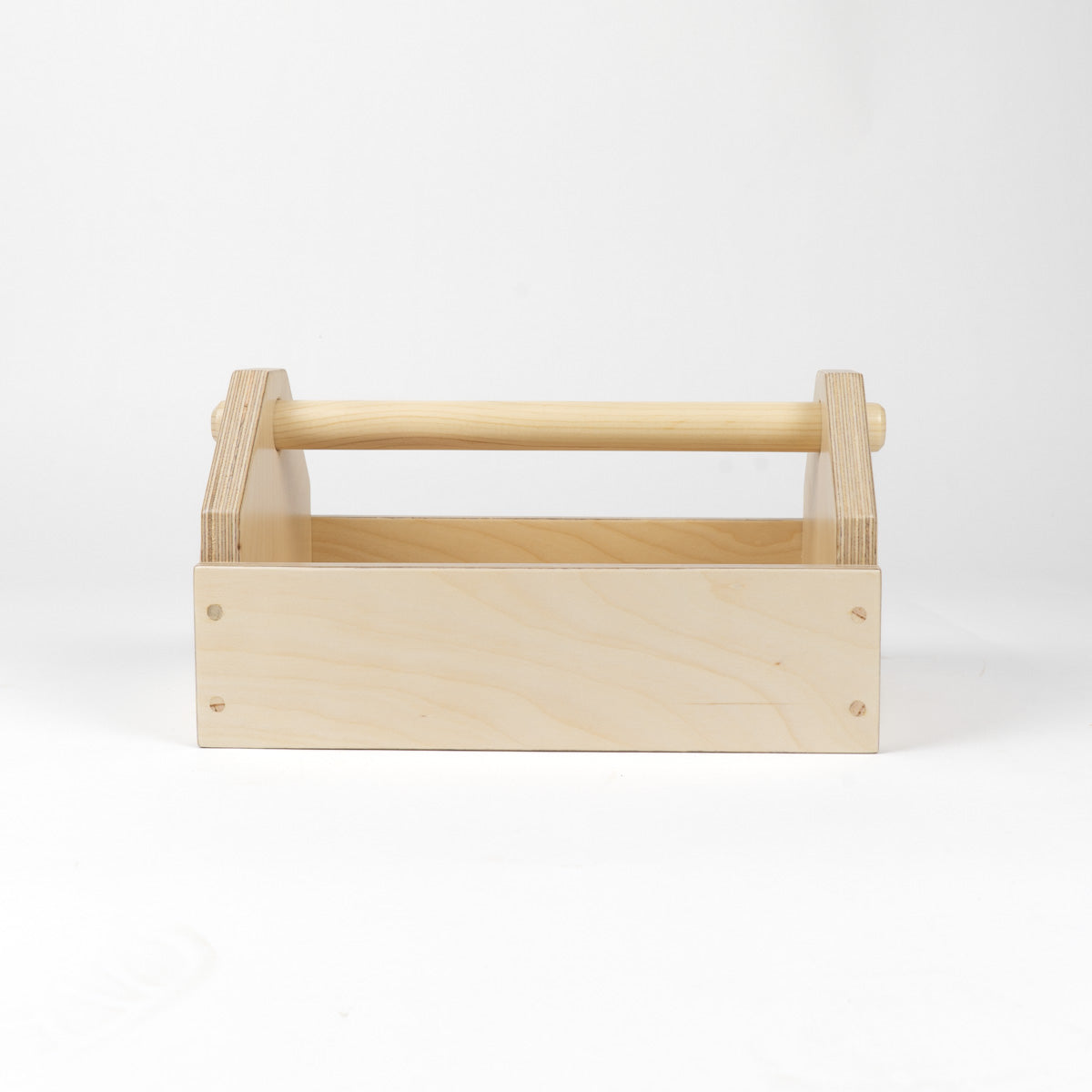 Wooden crate with a handle on a white background