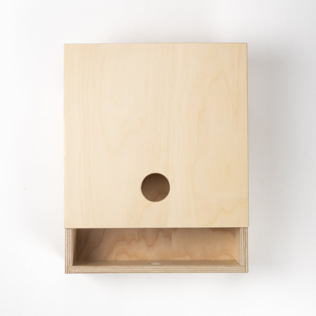 Wooden EZee boc with a circular handle on a white background