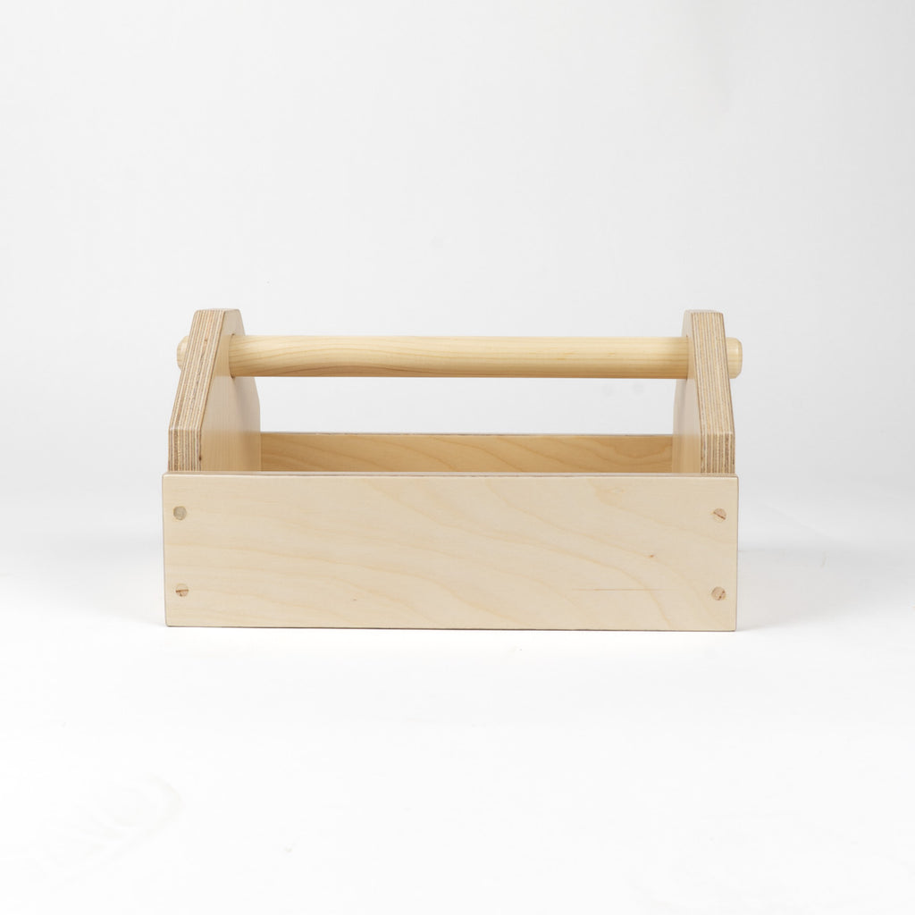 Wooden crate with a handle on a white background